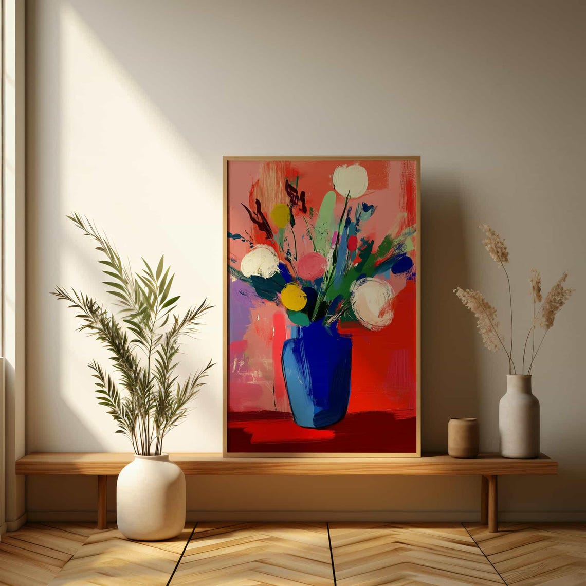 Abstract Flower Bouquet in Blue Vase Bold Brushstroke Art Poster - Image 3