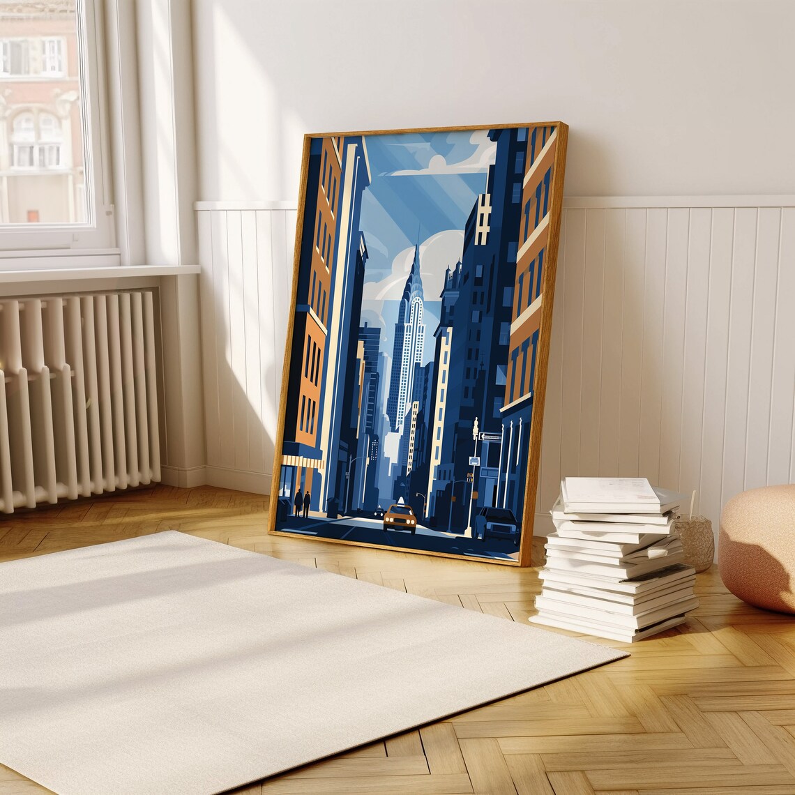 New York City Skyline Art With Chrysler Building and Taxi Poster - Image 5