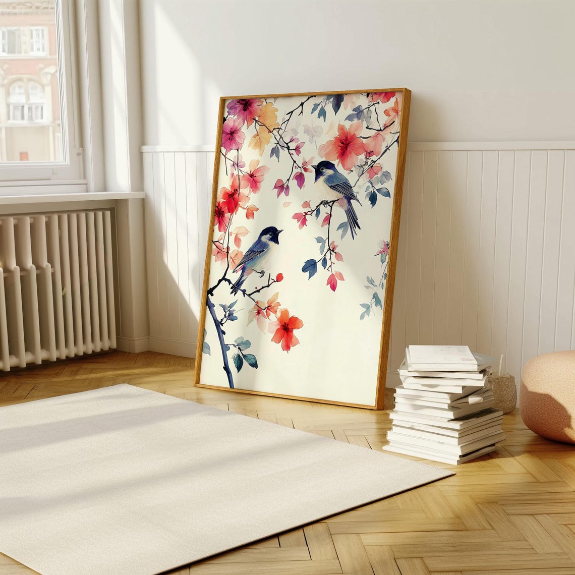 Blue Birds On Cherry Blossom Branches Watercolor Floral Poster - Image 5