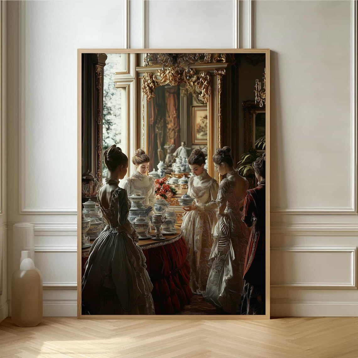 Vintage Tea Party Poster Aristocratic Victorian Women In Luxurious Setting