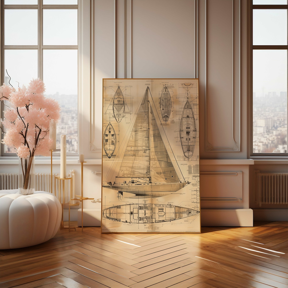 Vintage Sailboat Blueprint Poster, Nautical Boat Diagram - Image 4