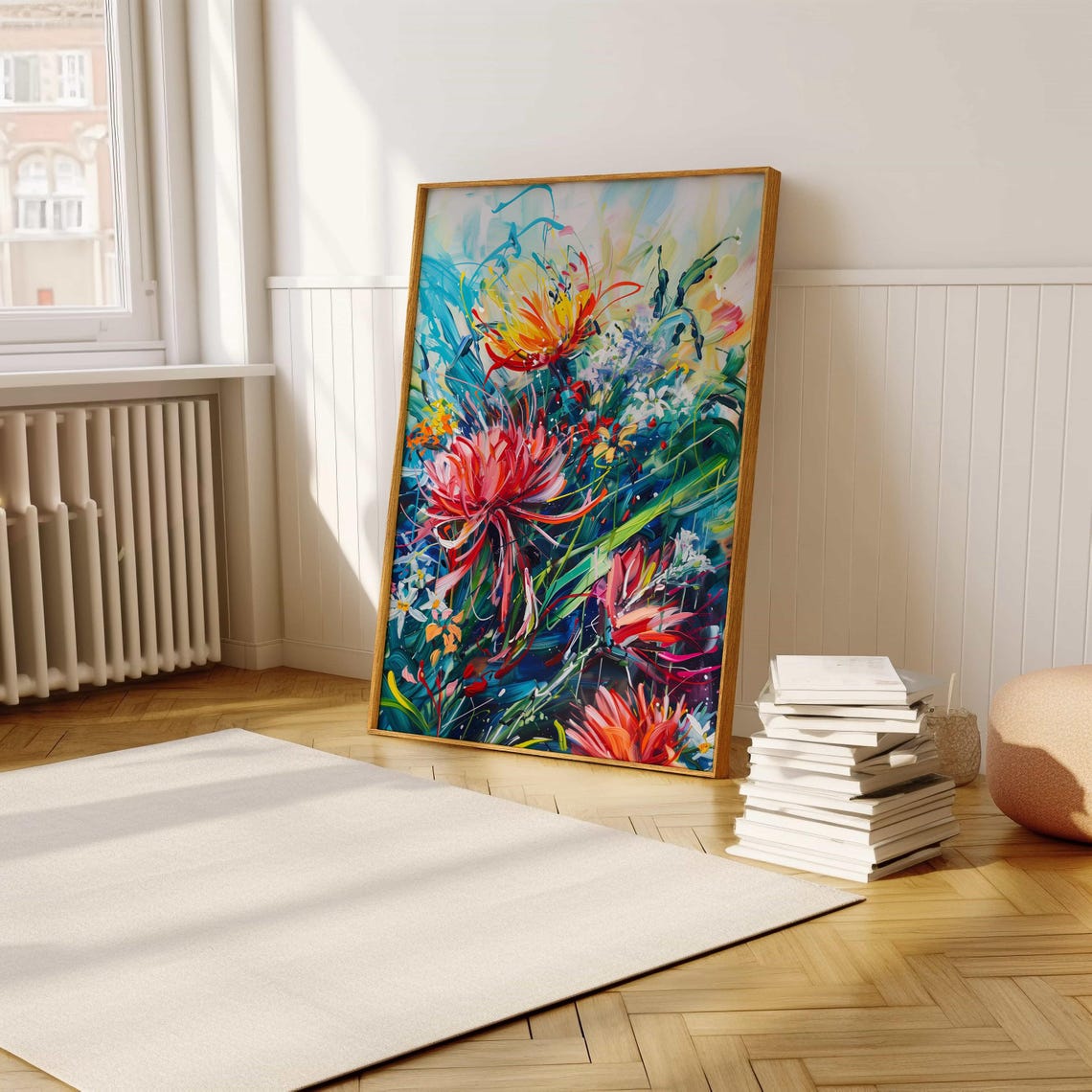 Wild Red Protea Flowers Dynamic Colorful Abstract Painting Art Poster - Image 5