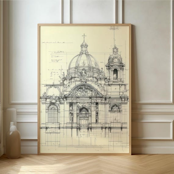 Dome Architecture Art Print Intricate Line Drawing Of Architectural Details Modern Wall Decor For Design Lovers