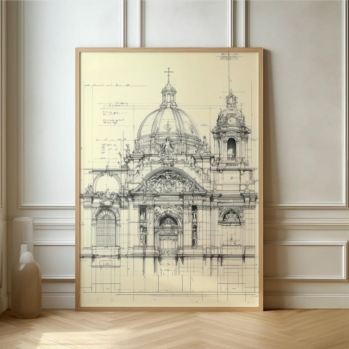 Dome Architecture Art Print Intricate Line Drawing Of Architectural Details Modern Wall Decor For Design Lovers