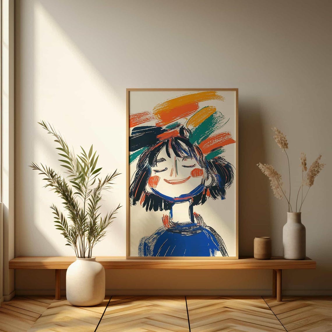 Happy Girl Portrait Colorful Brushstroke Abstract Art Poster - Image 3