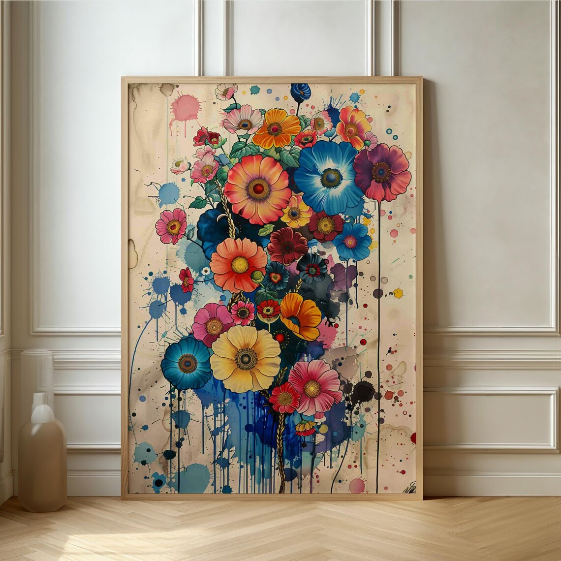 Colorful Wildflower Bouquet Watercolor Splash Floral Art Poster