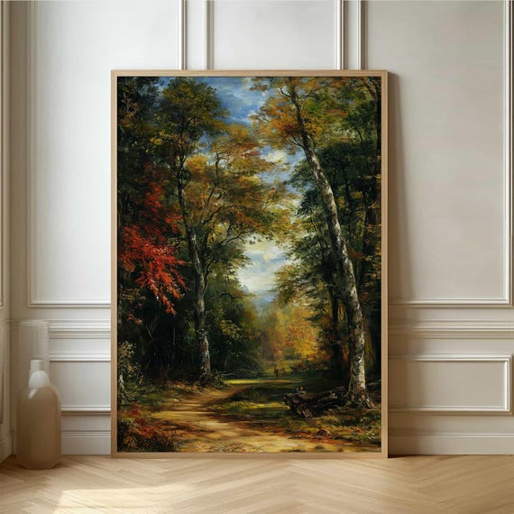 Serene Forest Path Poster Stunning Nature Oil Painting Art Print