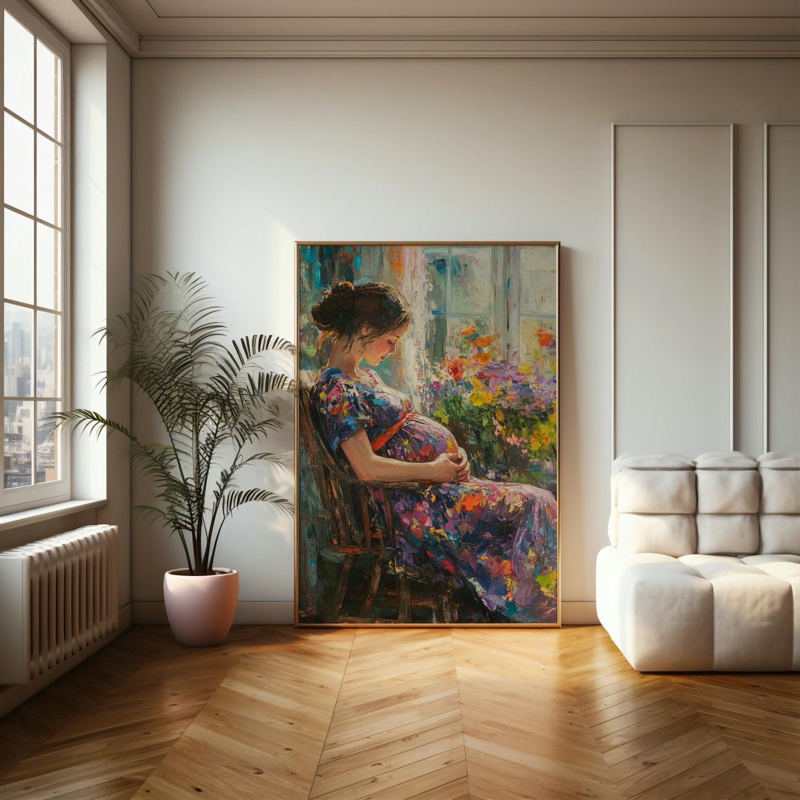 Embracing Motherhood Colorful Impressionist Poster Of A Pregnant Woman In Nature Perfect For Family And Nursery Decor - Image 2