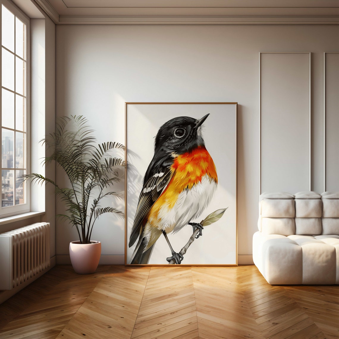 Black Headed Orange Breasted Songbird Portrait Framed Art Poster - Image 2