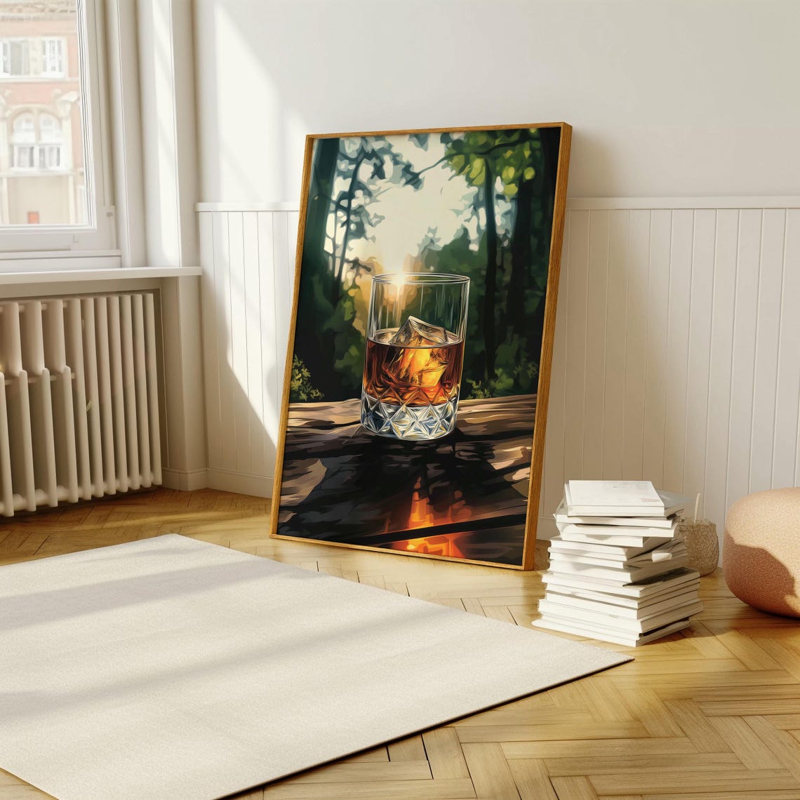 Whiskey Glass on Rocks in a Sunlit Forest Modern Still Life Poster - Image 5
