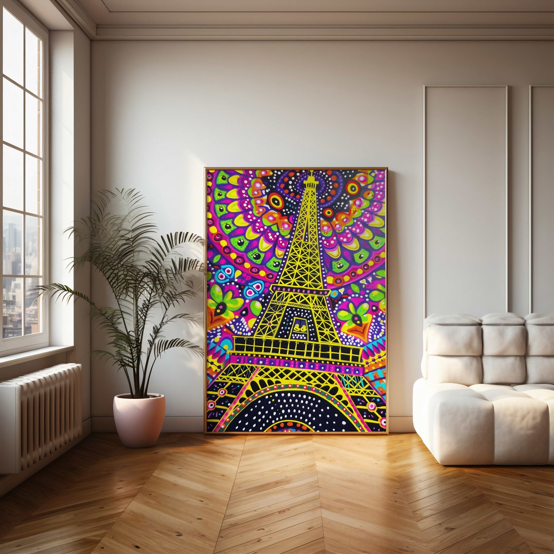 Eiffel Tower Psychedelic Neon Mandala Parisian Pop Art Poster - Image 2