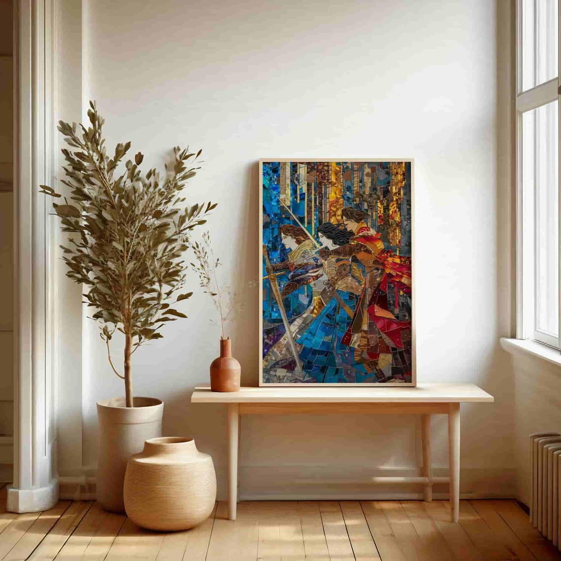 Epic Fantasy Warriors Stained Glass Style Mosaic Battle Poster - Image 2