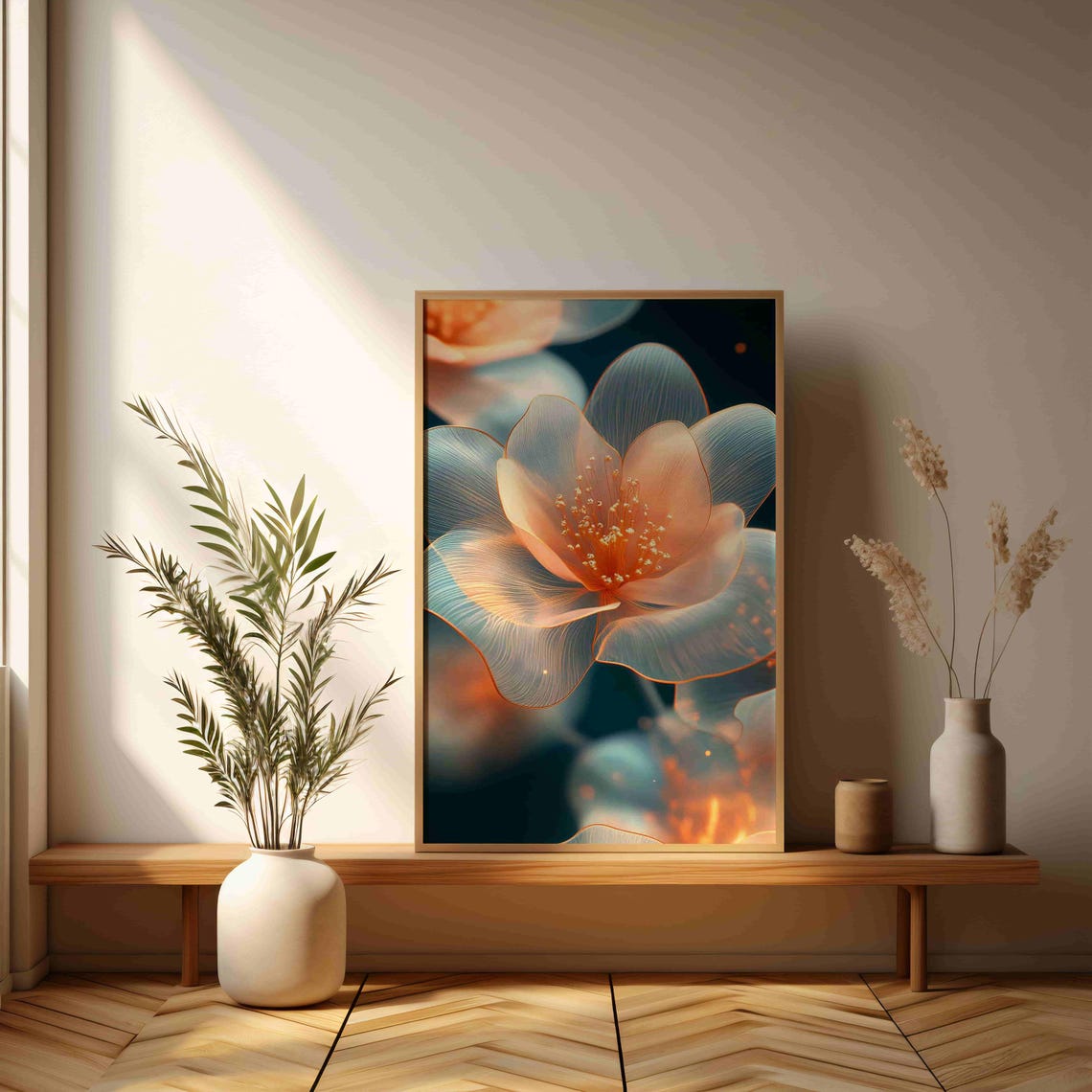 Translucent Glowing Flower Macro On Dark Teal Ethereal Art Print - Image 3