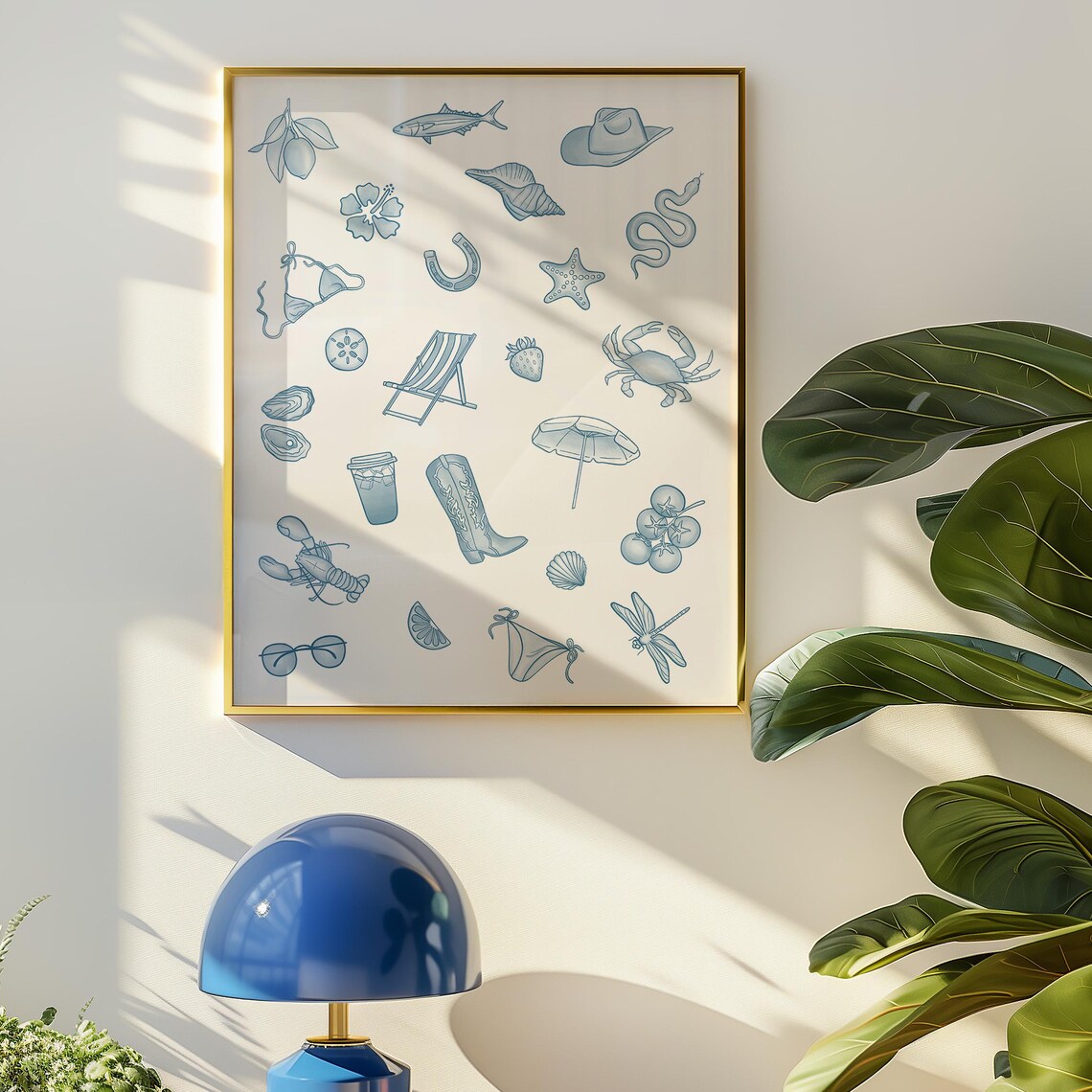 Blue Coastal Cowgirl Art Print, Beachy Decor