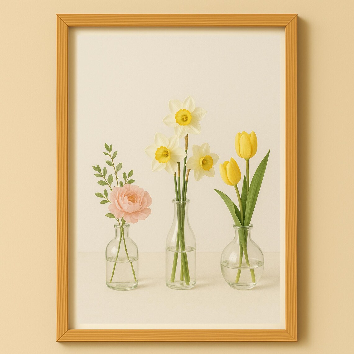 Spring Blossoms Trio Three Bud Vases Daffodil Tulip Peony Poster