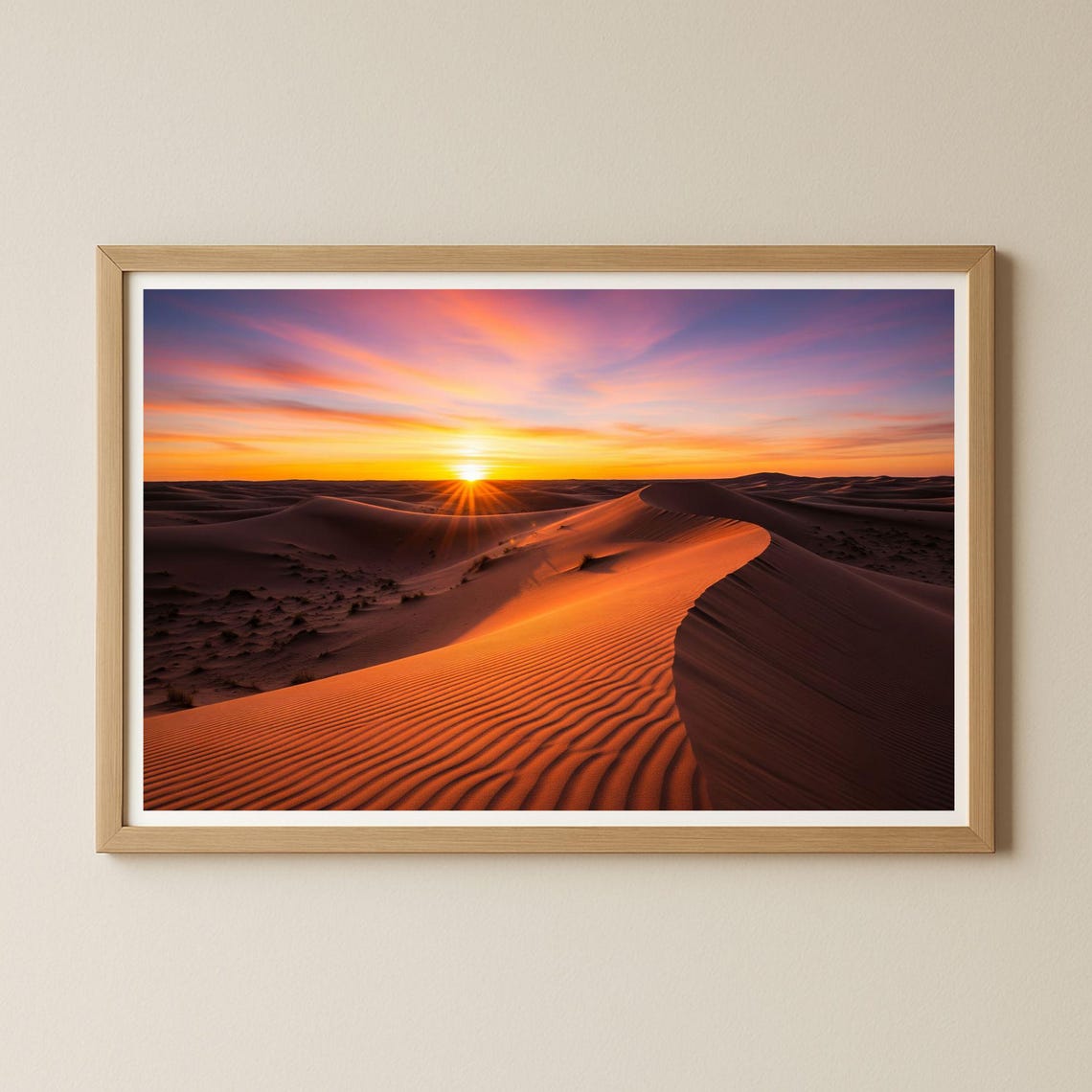 Desert Dunes Golden Sunset Dramatic Sky Landscape Photography Print