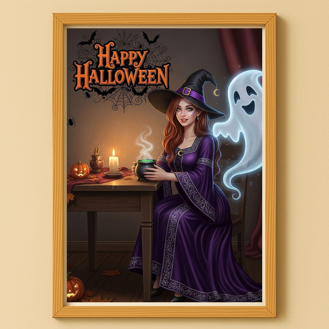 Halloween Witch Pumpkin Wall Art Poster Picture Illustration Party Decor Fall Decoration Instant Print Hal3