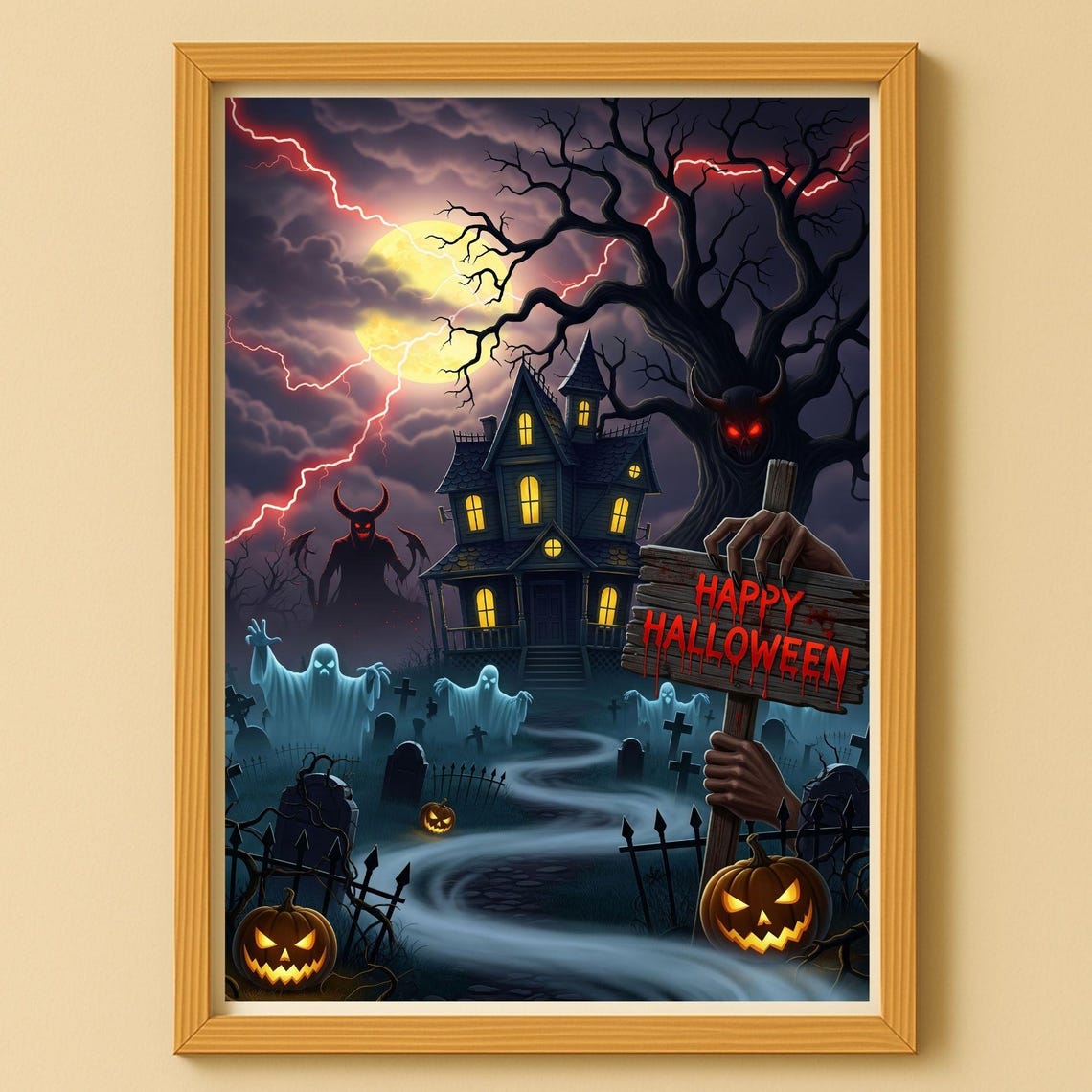 Happy Halloween Haunted House Ghosts Graveyard Horror Night Poster