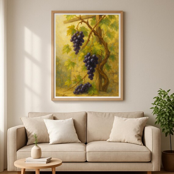 Golden Hour Grapevine Vintage Oil Painting Rustic Vineyard Poster