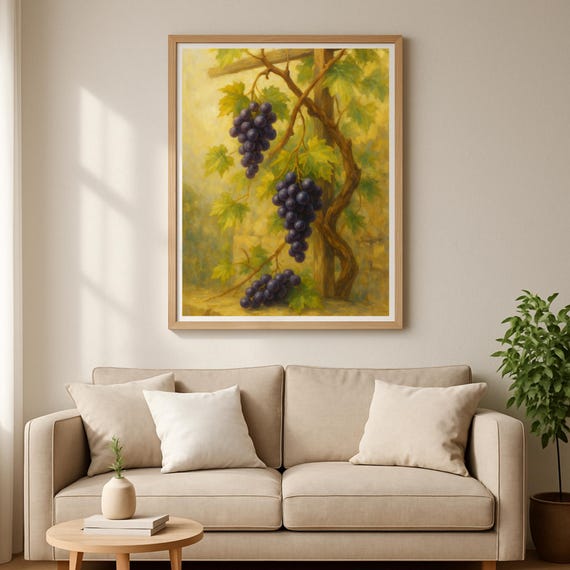 Grapevine Wall Art Mediterranean Grape Poster In Oil Painting Style Kitchen Decor Jpg A1 A2 A3 A4 A5 Us Sizes Picture