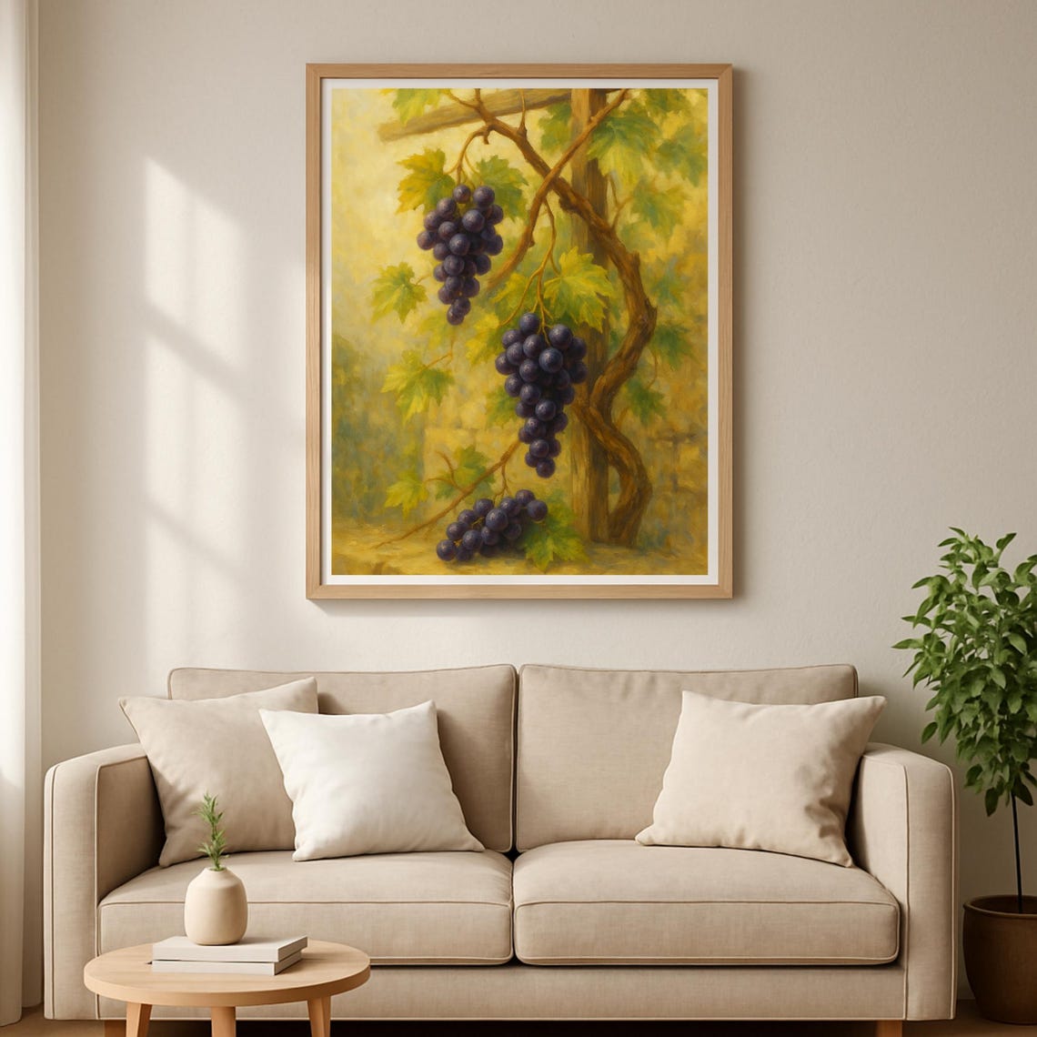 Golden Hour Grapevine Vintage Oil Painting Rustic Vineyard Poster