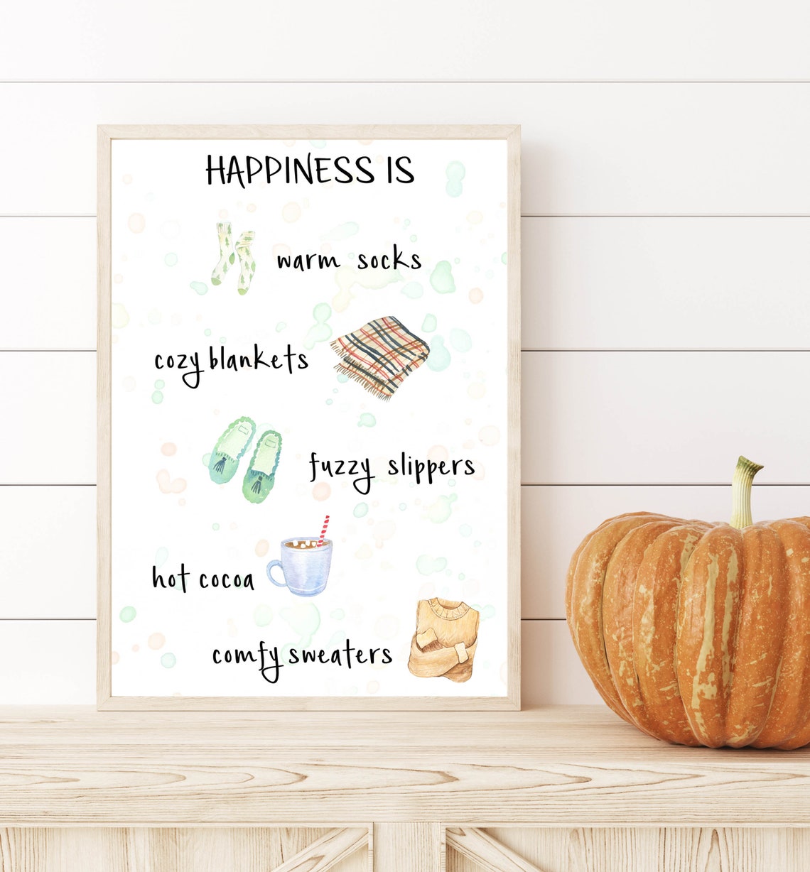 Happiness Is Warm Socks Cozy Blankets Fuzzy Slippers Cocoa Wall Art