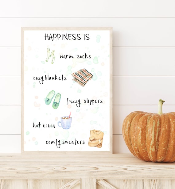 Happiness Is Warm Socks Cozy Blankets Fuzzy Slippers Cocoa Wall Art