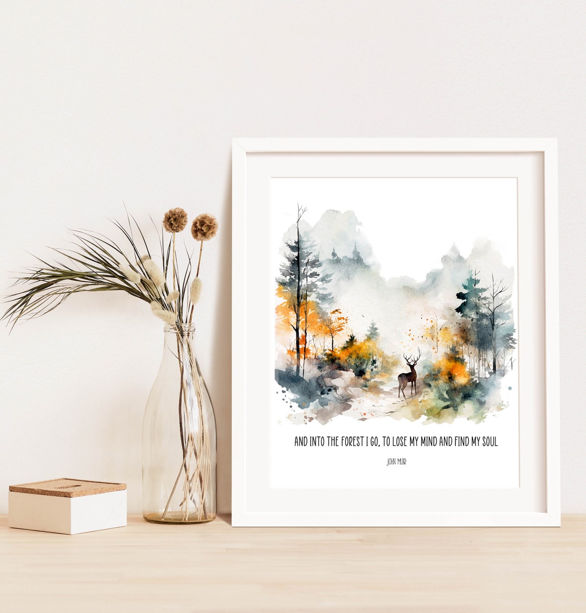 And Into The Forest I Go John Muir Quote Watercolor Deer Woods Poster - Image 8