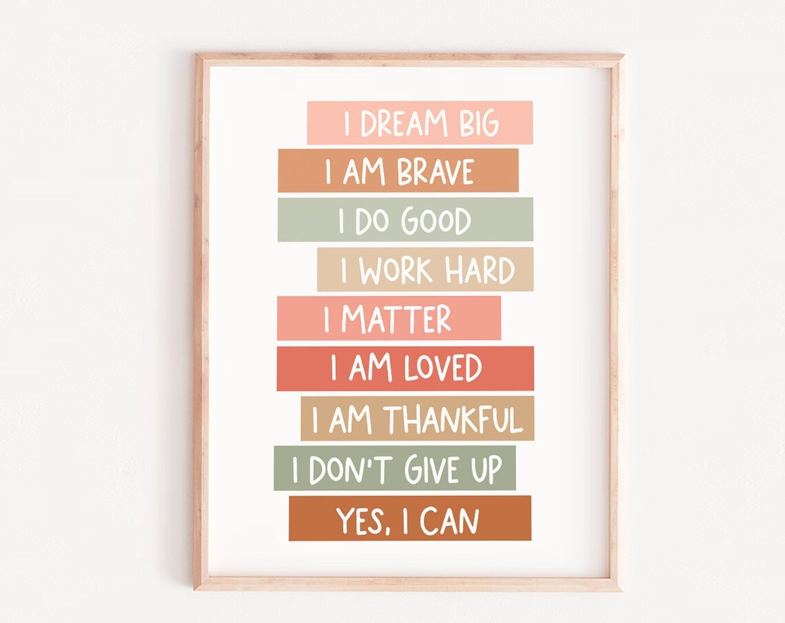 Affirmations For Kids Girls Print, Nursery Decor