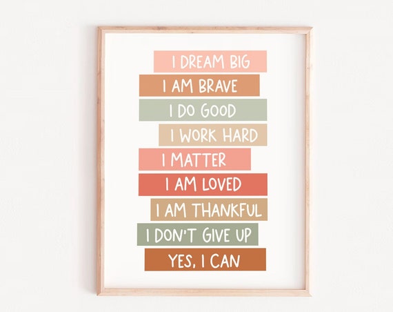 Affirmations For Kids Girls Print, Nursery Decor