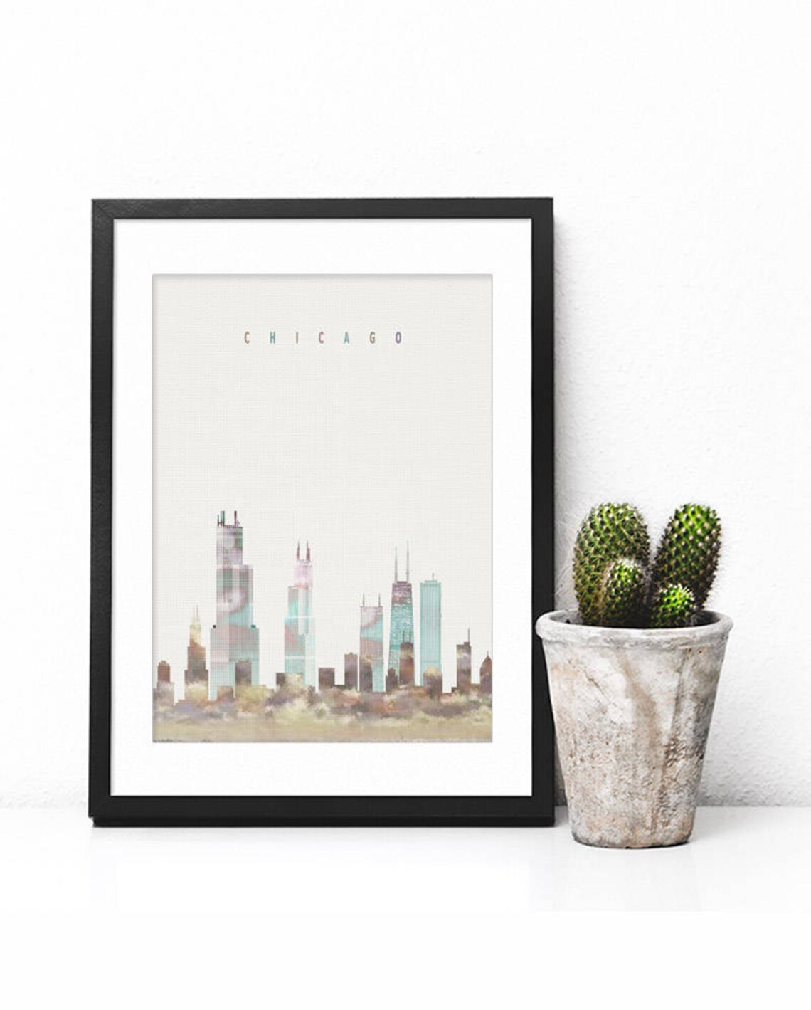 Chicago Illinois Pastel Watercolor Skyline Soft Colors Modern Poster - Image 2