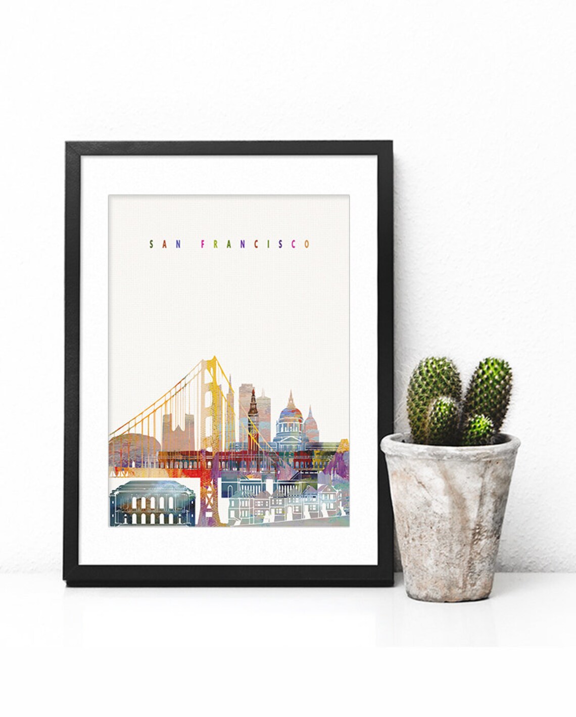 San Francisco Golden Gate Bridge Watercolor Skyline Art Poster - Image 2