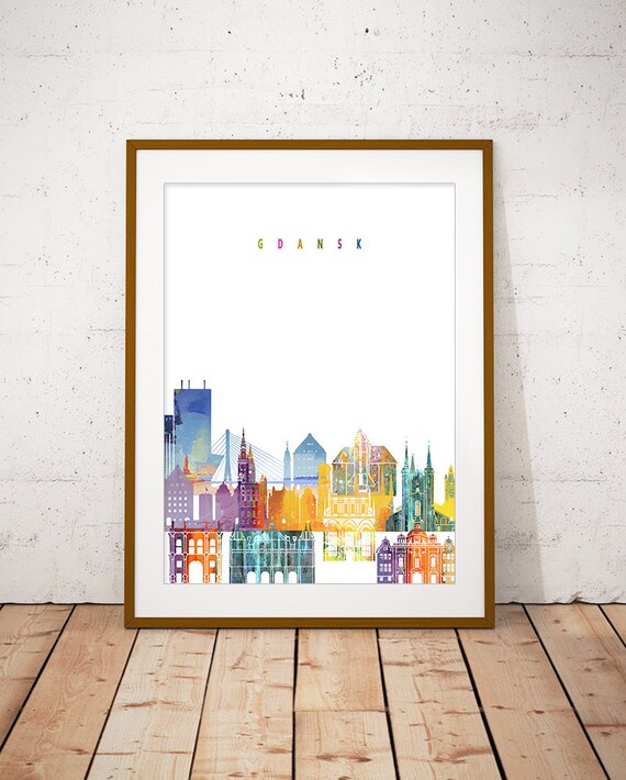 Colorful Gdansk Watercolor Skyline Baltic Old Town Decor Poster