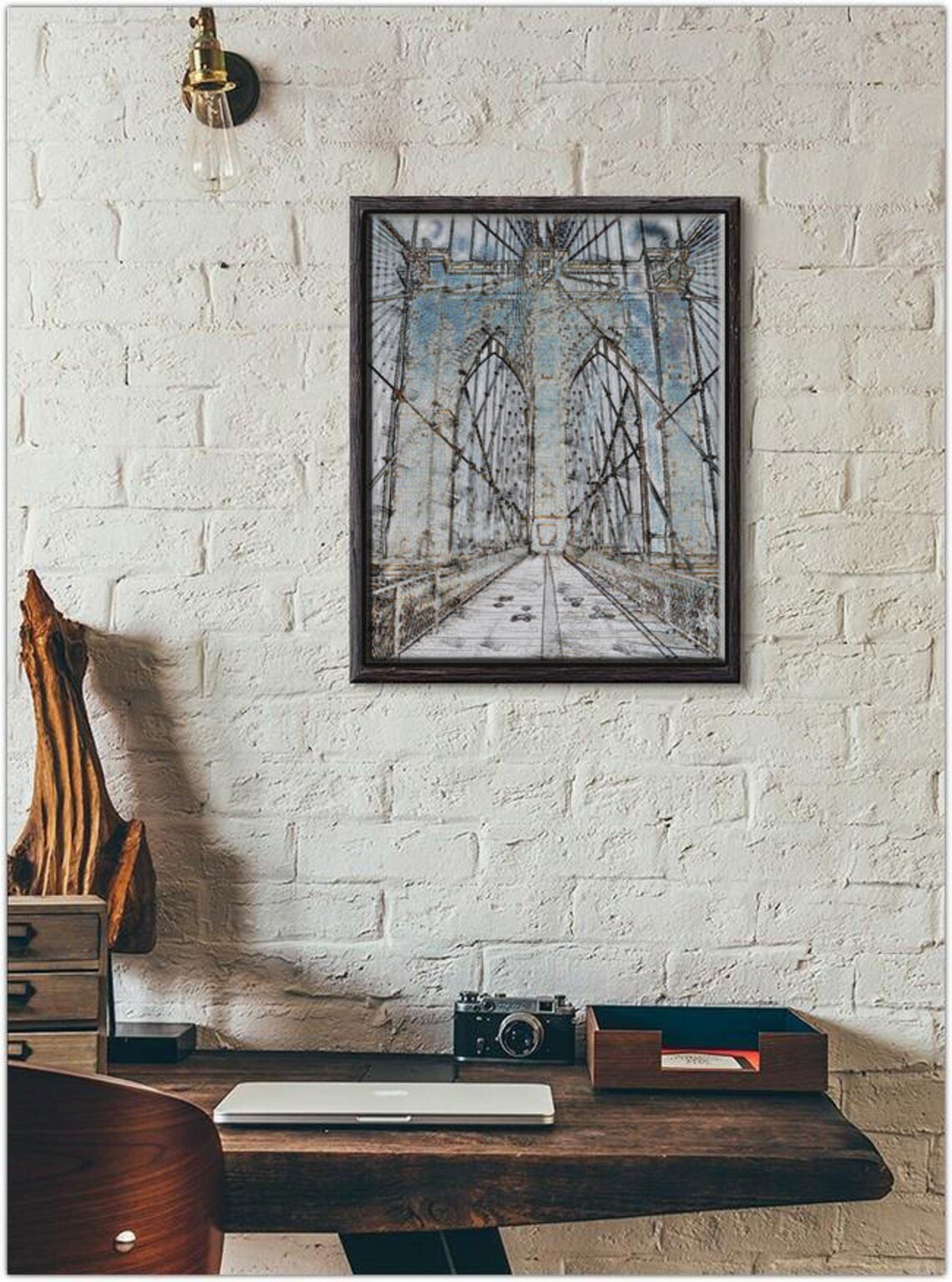 Brooklyn Bridge New York City Walkway Tower Close Up Art Poster - Image 2