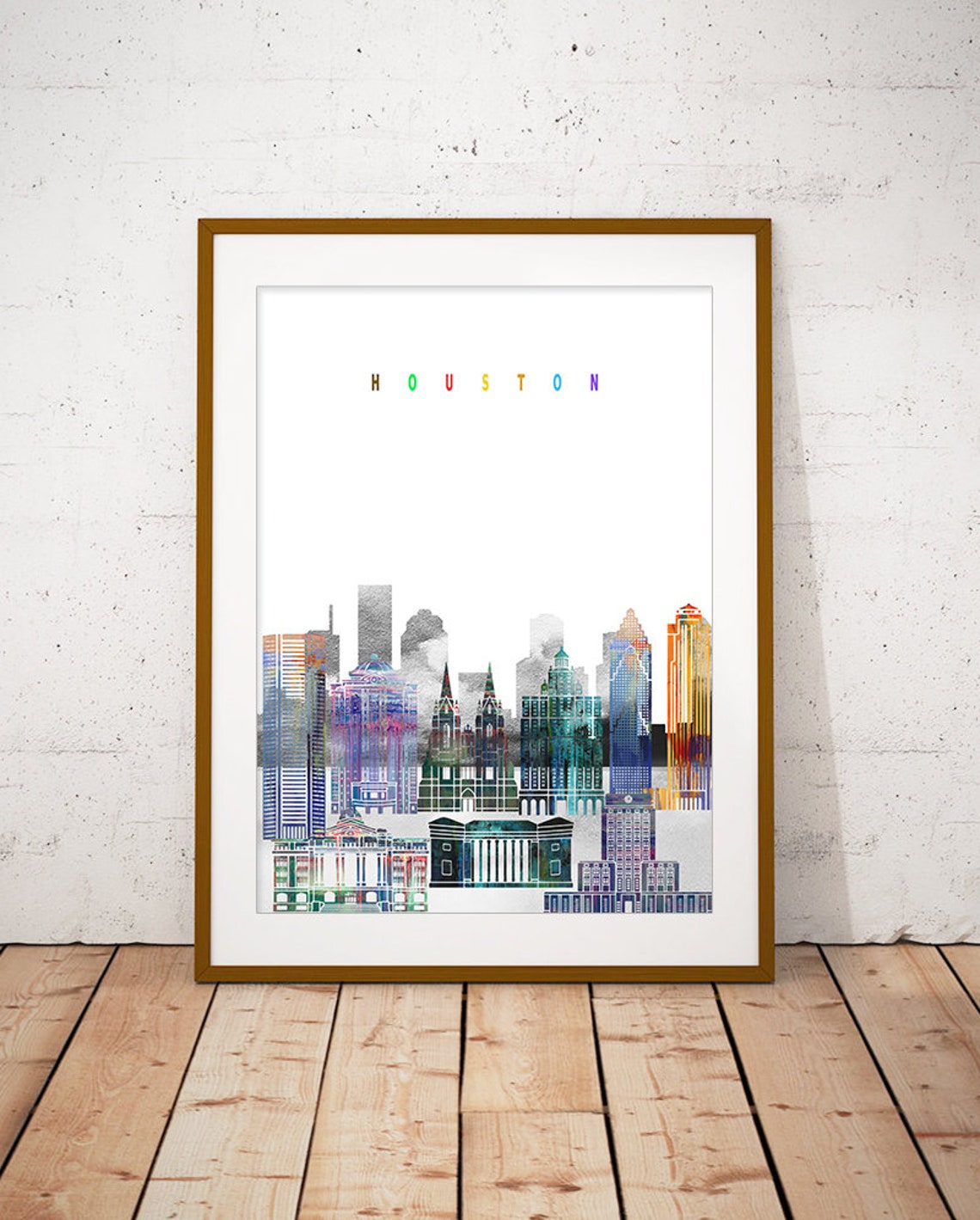 Houston Watercolor City Skyline Texas Print Home Decor Modern Gift
