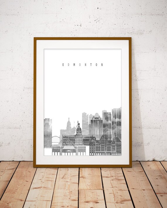 Edmonton Canada Black and White Watercolor Skyline Poster Art