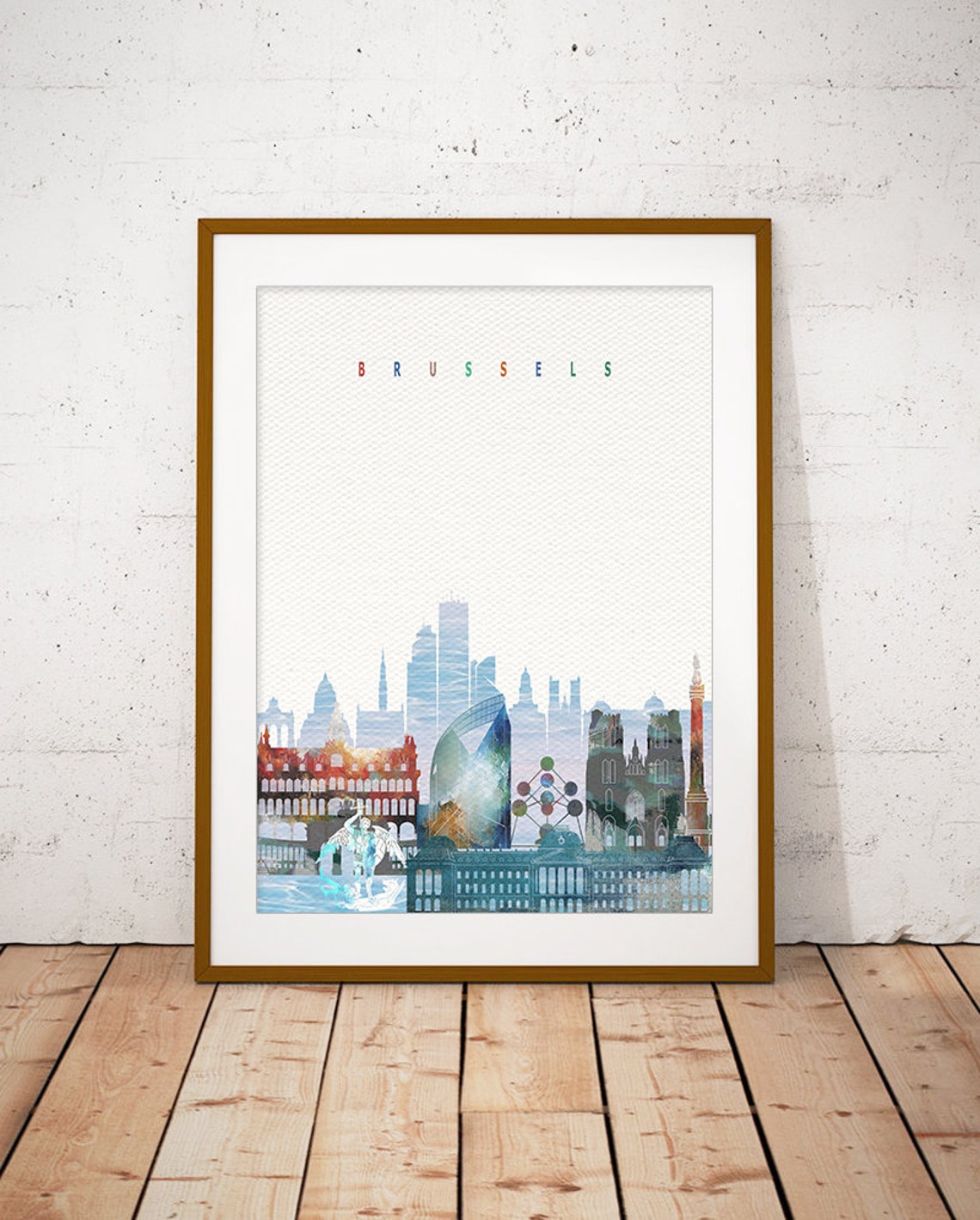 Brussels Belgium Watercolor Skyline Cityscape Fine Art Poster