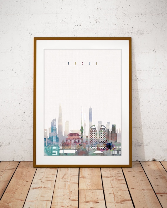 Seoul South Korea N Seoul Tower Watercolor Skyline Poster Art