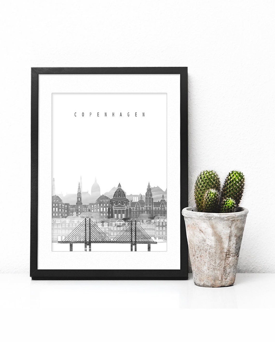 Copenhagen Black and White City Skyline Print Home Decor Modern - Image 2