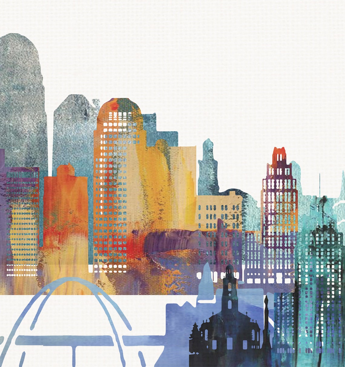 Winston Salem Watercolor City Skyline Modern Home Decor Poster - Image 2