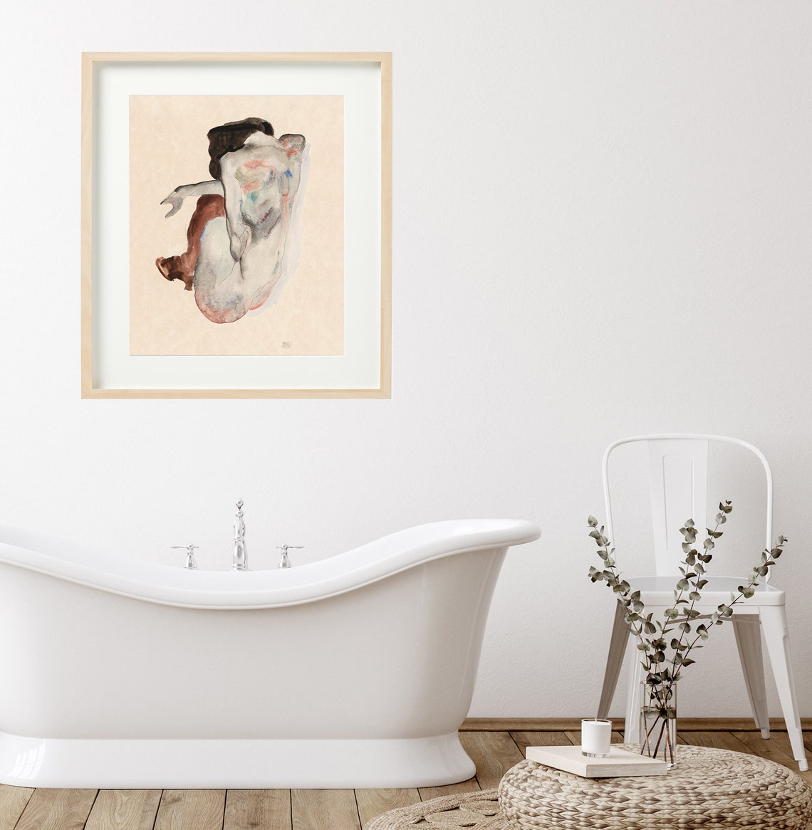 Crouching Nude Figure Study Expressive Watercolor Figurative Art Print - Image 2