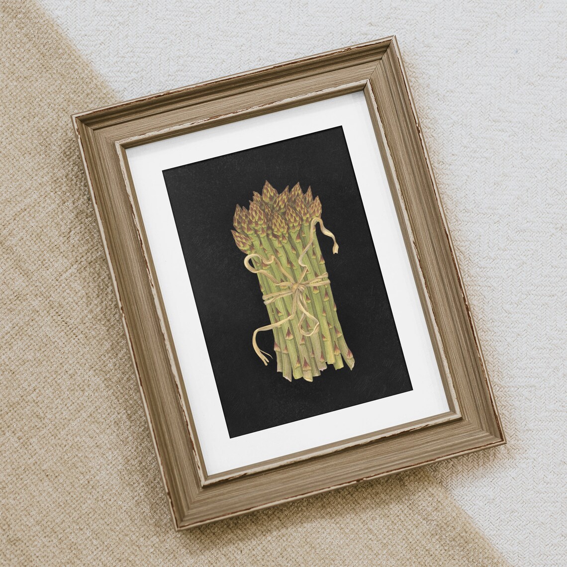 Moody Asparagus Bundle Tied with Ribbon Black Background Kitchen Art Print - Image 2