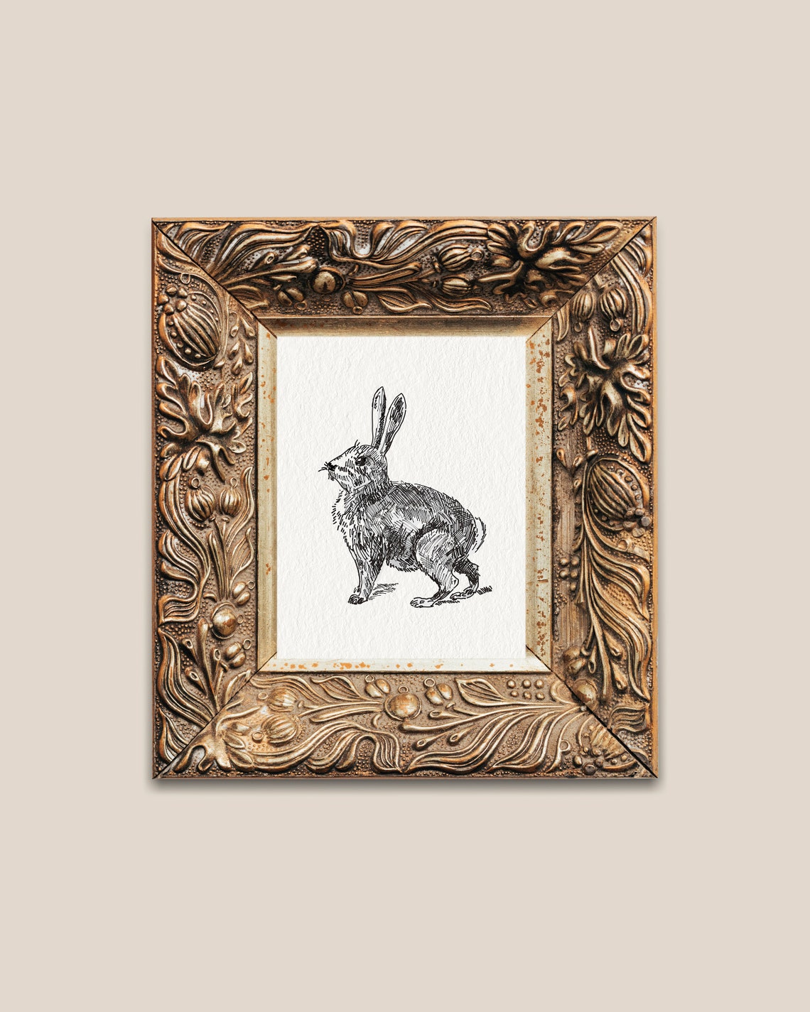 Bunny Ink Sketch Seated Rabbit Minimalist Farm Animal Wall Decor Print - Image 2