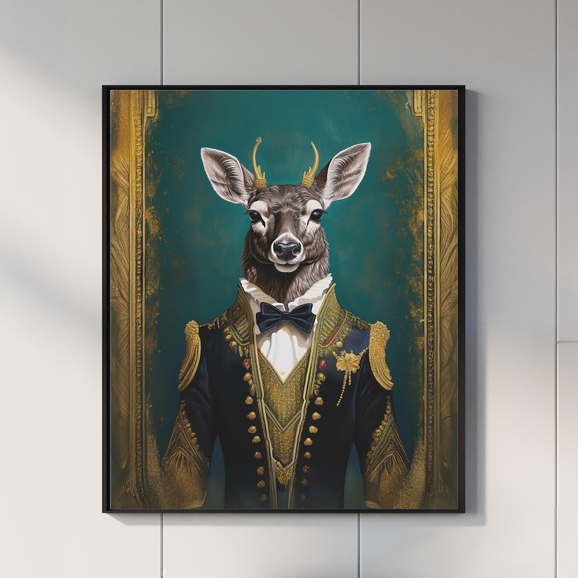 Regal Deer With Golden Antlers Baroque Military Coat Animal Print