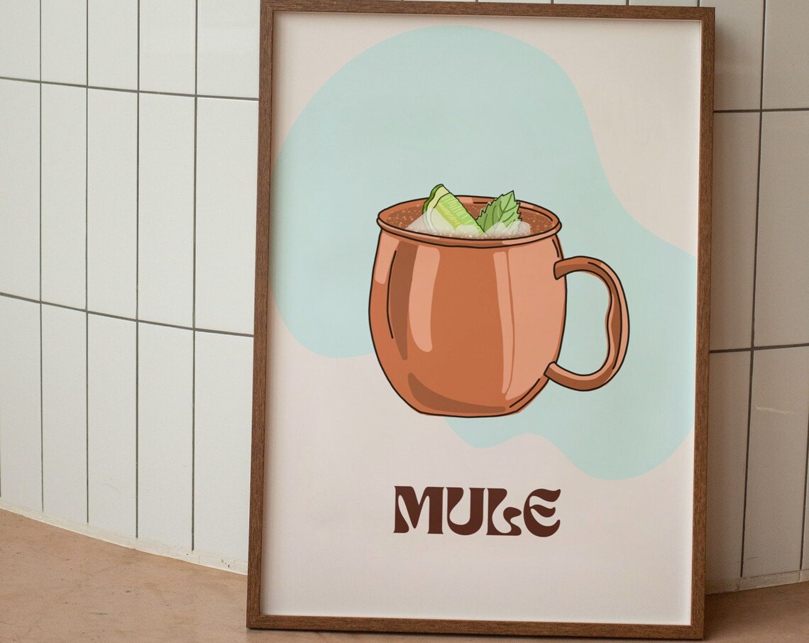 Retro Moscow Mule Cocktail Poster, Bar Cart Print