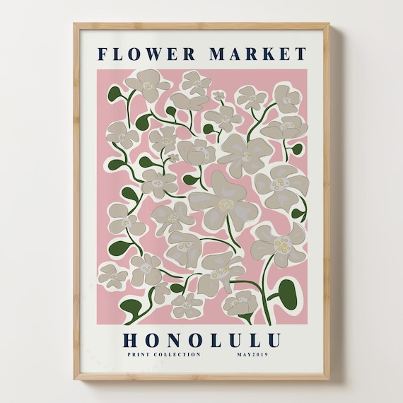 Honolulu Flower Market Pink Floral Exhibition May 2019 Travel Poster