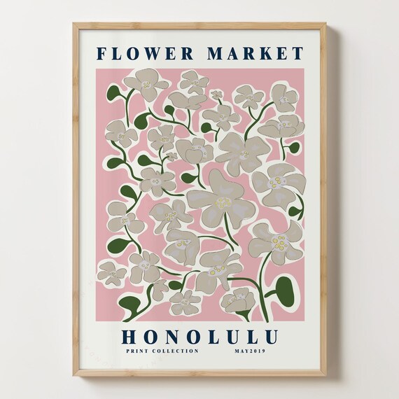 Honolulu Flower Market Print Hawaii Home Decor Botanical Wall Art Modern Living Room
