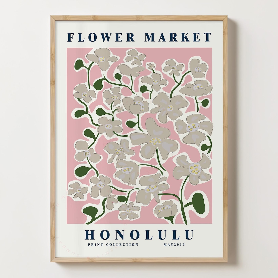 Honolulu Flower Market Pink Floral Exhibition May 2019 Travel Poster