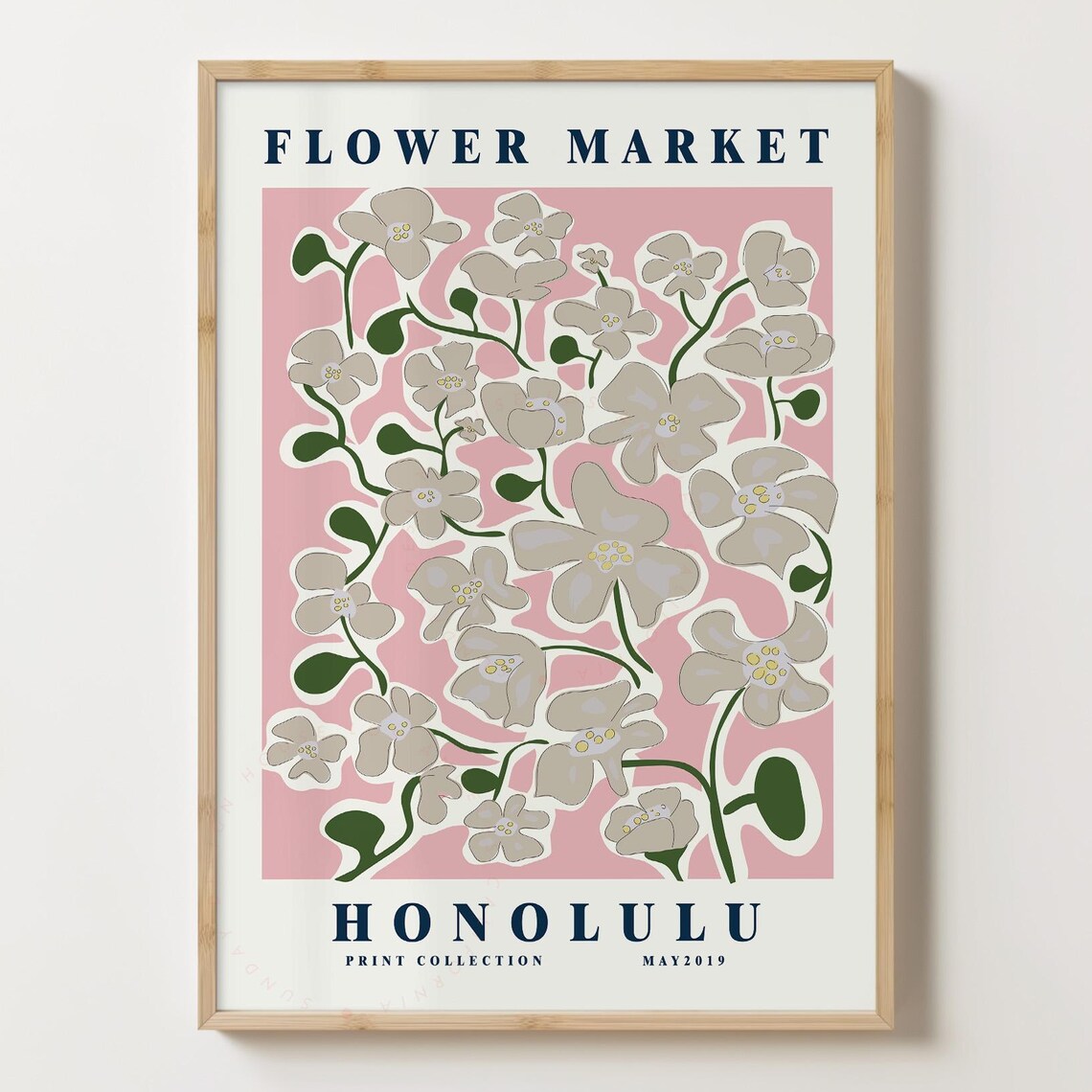 Honolulu Flower Market Print Hawaii Home Decor Botanical Wall Art Modern Living Room