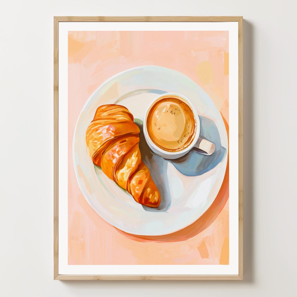 Croissant Coffee Cup French Breakfast Painting Kitchen Poster Art
